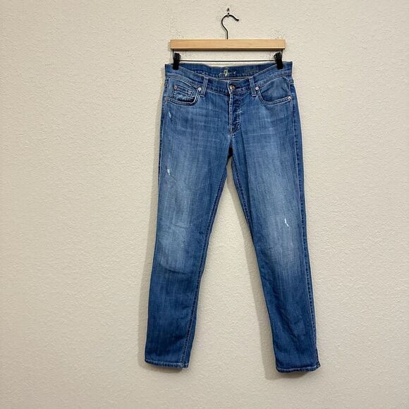 7 FOR ALL MANKIND Josefina Skinny Boyfriend Jeans Distressed Blue - Picture 1 of 14